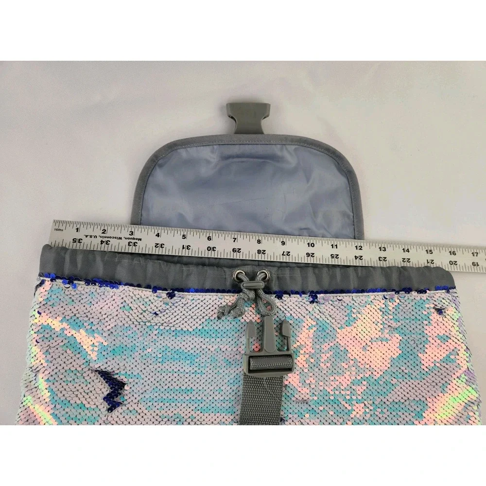 Justice Shimmer Sequin Unicorn Mermaid Iridescent School Backpack Travel Sensory
